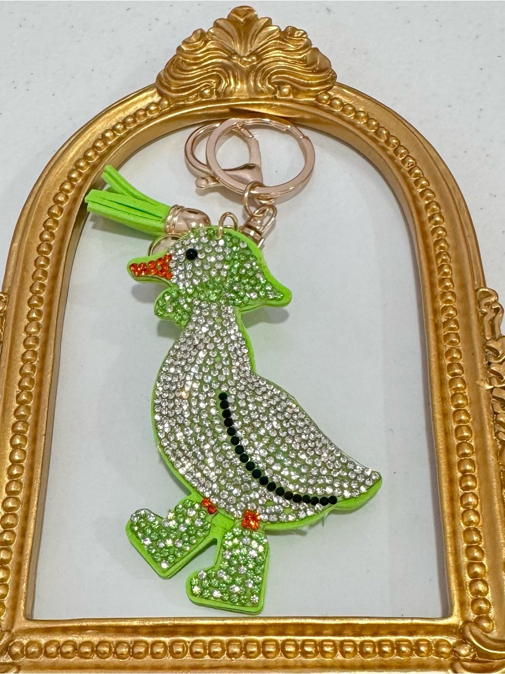 New Crystal-Embellished Green Goose with Boots Keychain - Picture 3 of 5